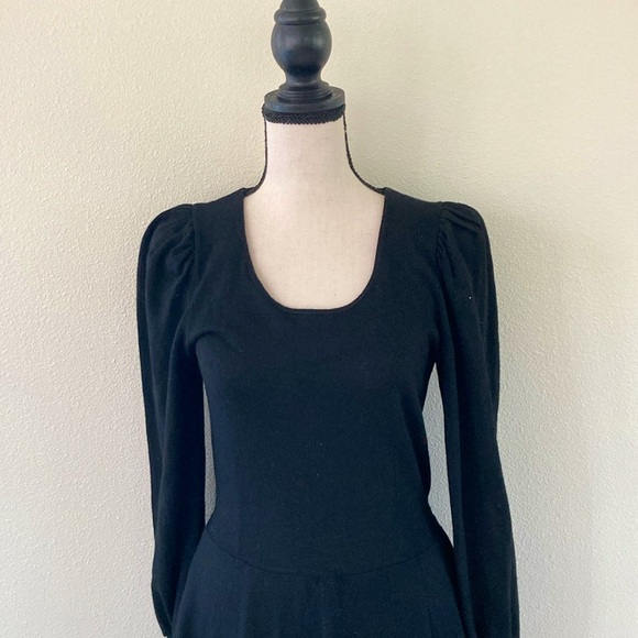 VINTAGE | NORDSTROM “Savvy” 100% Wool jersey black long sleeve twirl dress sz 8 - Picture 3 of 11
